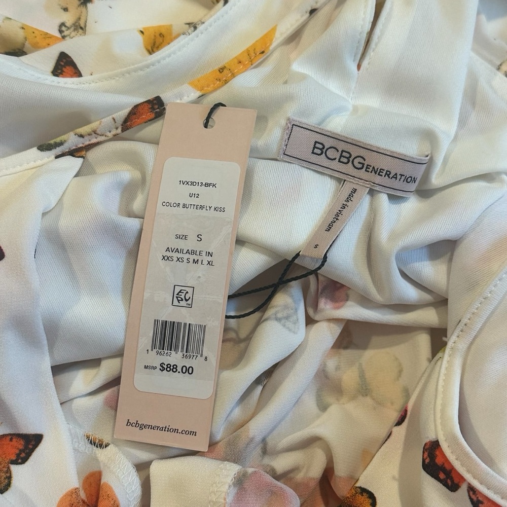 BCBG Generation Size S Midi Dress Butterfly Kiss Draped Pocket Spaghetti Strap - Picture 2 of 8